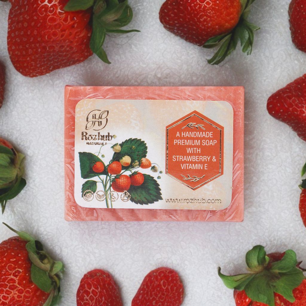Strawberry Handcrafted Natural Scrubbing Soap with Shea Butter and Vitamin E - 100gm view 2