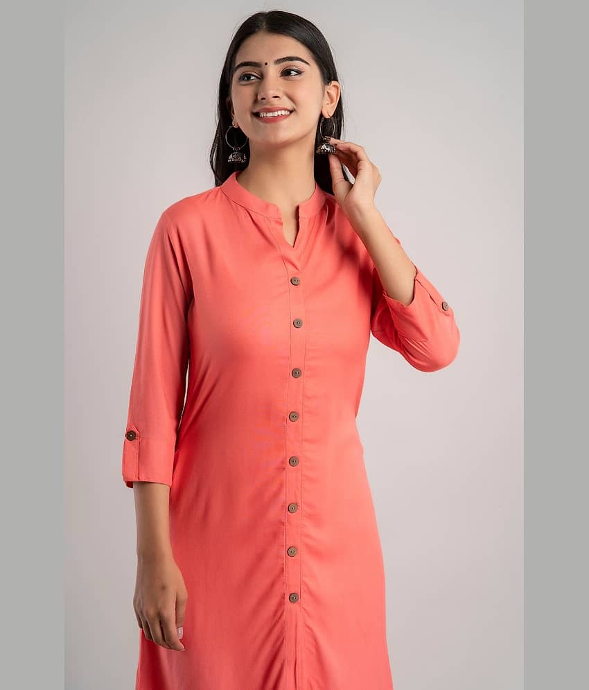 MAUKA - Peach Rayon Women's Front Slit Kurti ( Pack of 1 ) view 2