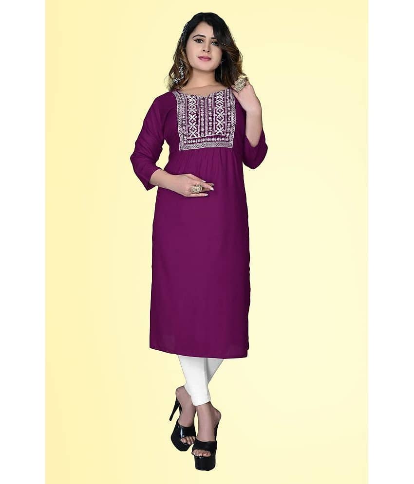 haya fashion - Magenta Rayon Women's Straight Kurti ( Pack of 1 )