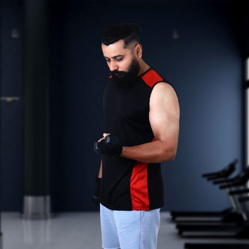 Men's Black & Red Sleeveless Performance T-Shirt view 2