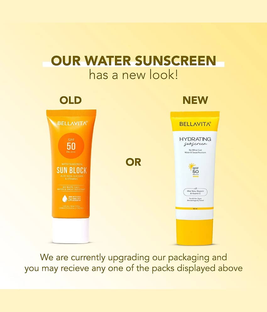 BELLAVITA Water based Hydrating Sunscreen SPF 50 Lightweight PA+++ For No White Cast Non - Greasy Finish UV Protection Broad Spectrum 50ML view 2
