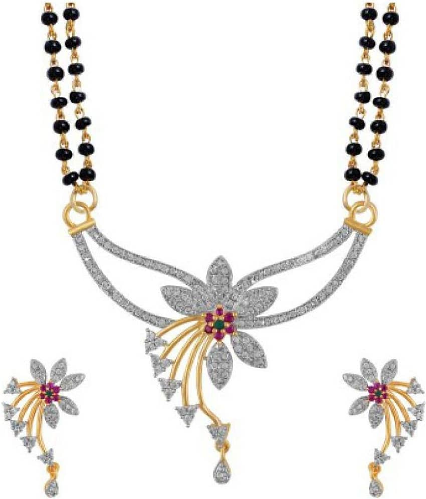 Navya Collection Latest Design Gold Plated American Diamond Mangalsutra Set Combo For Woman view 2