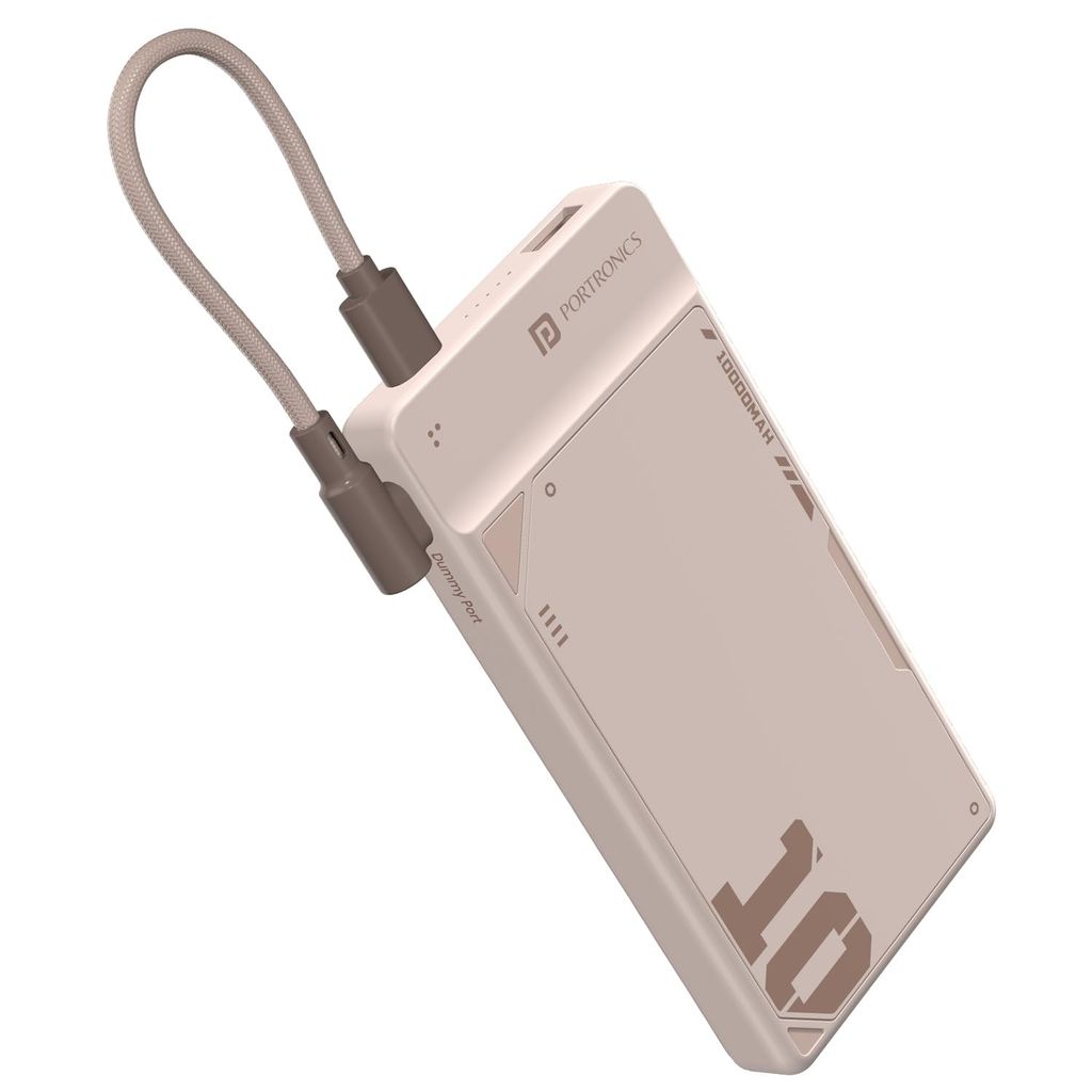 Portronics Luxcell Uno 10K 10000 mAh 22.5W Fast Charging Power Bank with Detachable Type C Cable, Ultra Slim Power Bank with Mach USB-A Output, Type C PD Output, Type C Input, Wake Up Button view 2