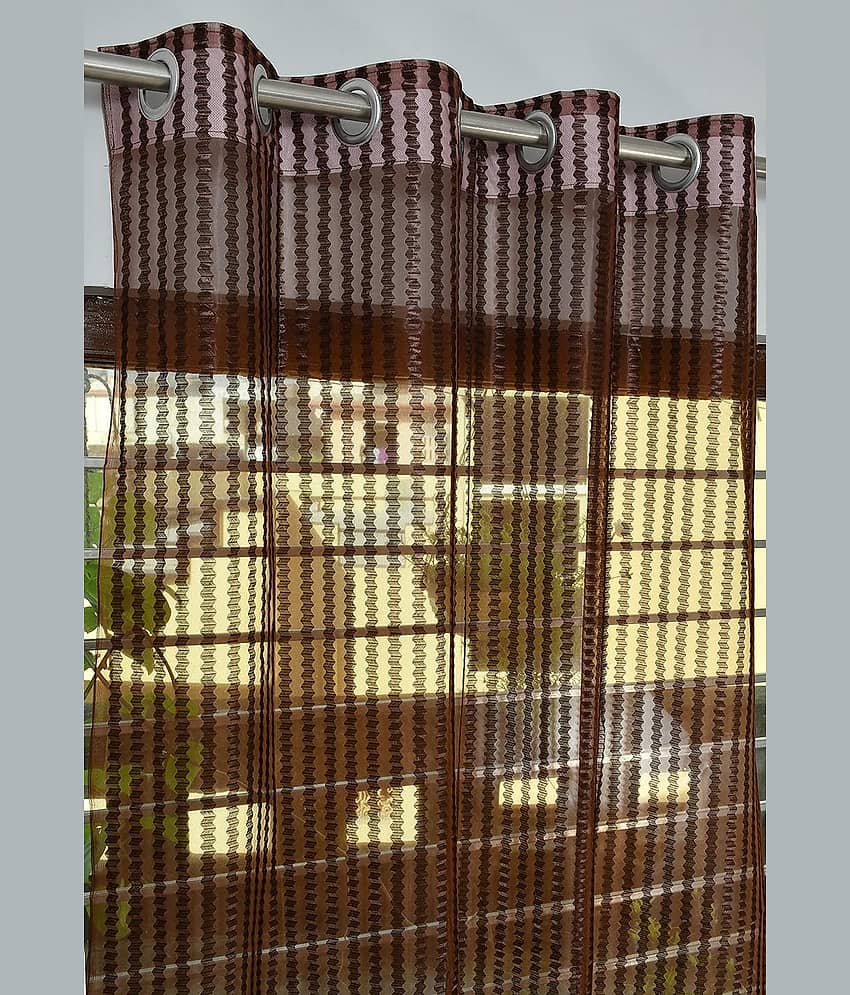 BELLA TRUE Solid Transparent Eyelet Curtain 7 ft ( Pack of 3 ) Brown view 2