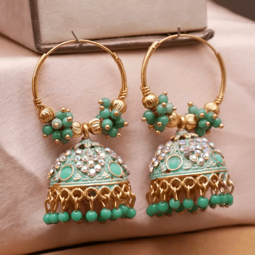 Premium Bridal Wedding Traditional Pearl Jhumkas/Jhumka/Jhumki Earring For Girls(Sea Green) view 2