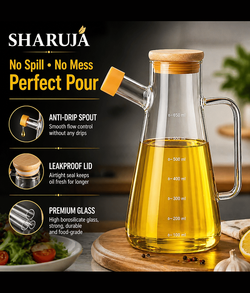 SHARUJA 920 ML oil dispenser Glass Transparent Oil Container ( Set of 1 ) view 2