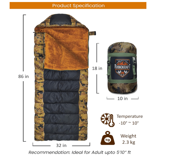 RhinoKraft -10 Degree | Soft Fur Lining | Extra Large Size | 2.4 Kg Weight | Soft and Warm Sleeping Bag for Adventure | Camping, Trekking and Outdoor Activity view 2