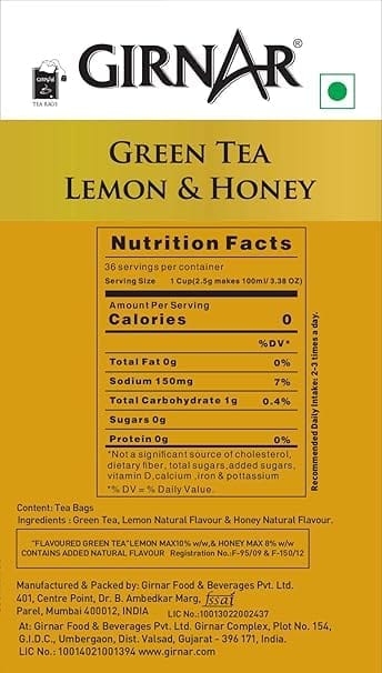 Girnar Green Tea Lemon & Honey (36 Tea Bags) view 2