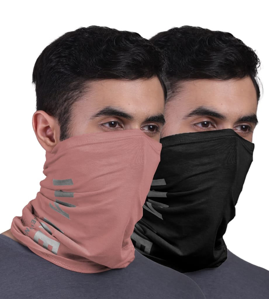FREECULTR Unisex Bamboo Bandana, Anti Microbial Super Soft & Comfort Fit, Breathable Multipurpose Headband, Face Mask for Dust Protection and Sun - Printed Pack of 2-Black,Cuban Peach