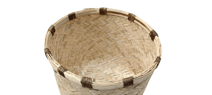 Handwoven Wicker Basket with Brown and Green Accents view 2