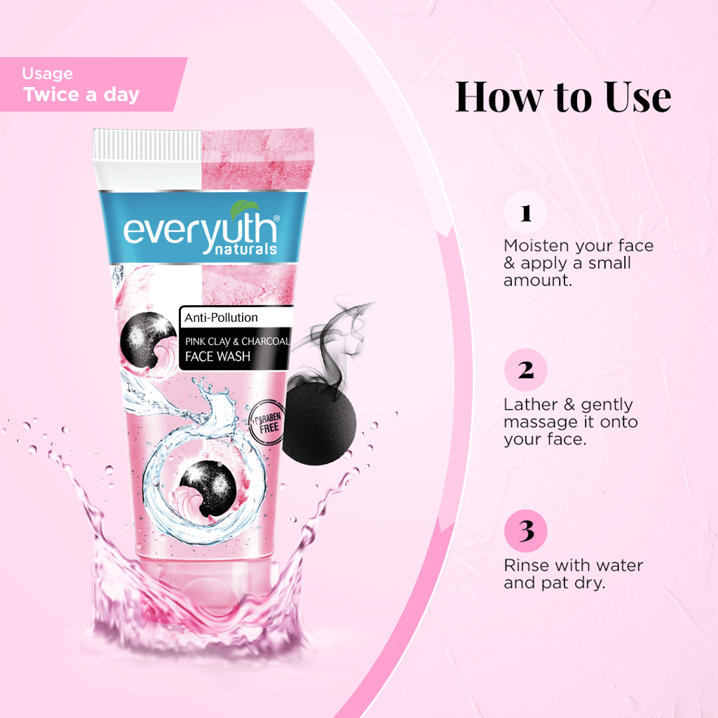 Everyuth Naturals Anti Pollution Pink Clay & Charcoal Face Wash 150g | For all skin types (Oily/Dry) view 2
