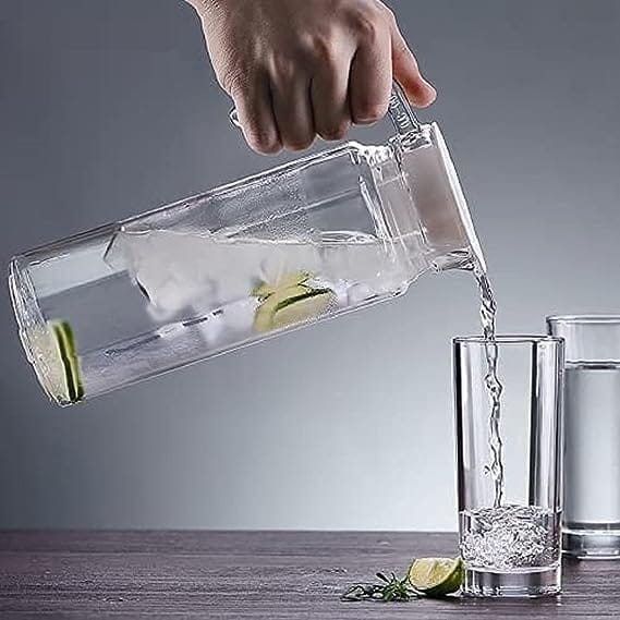 Italian Premium Glass Water Jug with Plastic Lid & Handle | 1.3 Littre |Transparent Carafe for Home, Office | Pitcher for Serve Water, Milk, Juice, Beverage, Chaas, Cocktail | view 2
