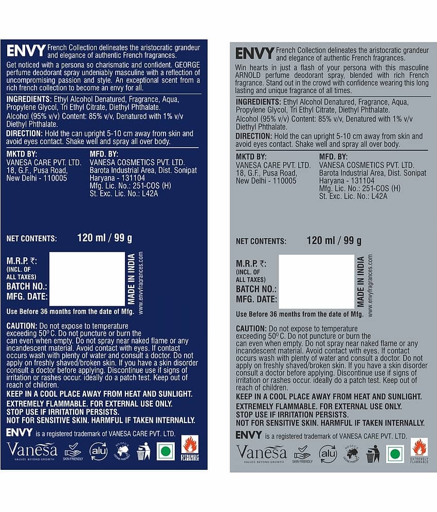 Envy Arnold, George Deodorant Spray for Men 120ml Each (Pack of 2) view 2