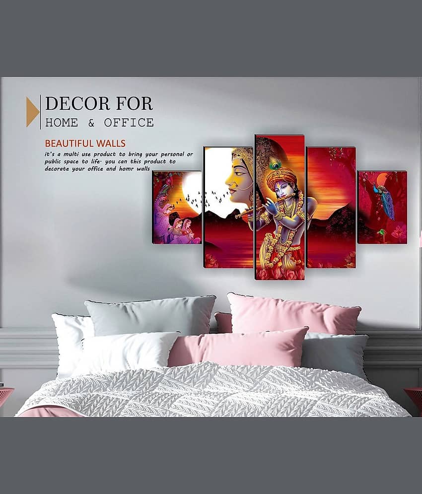 SNDArt Set Of 5 Radha Krishna Wall Paintings For Home Decor Gift Items 18 x 30 inch view 2