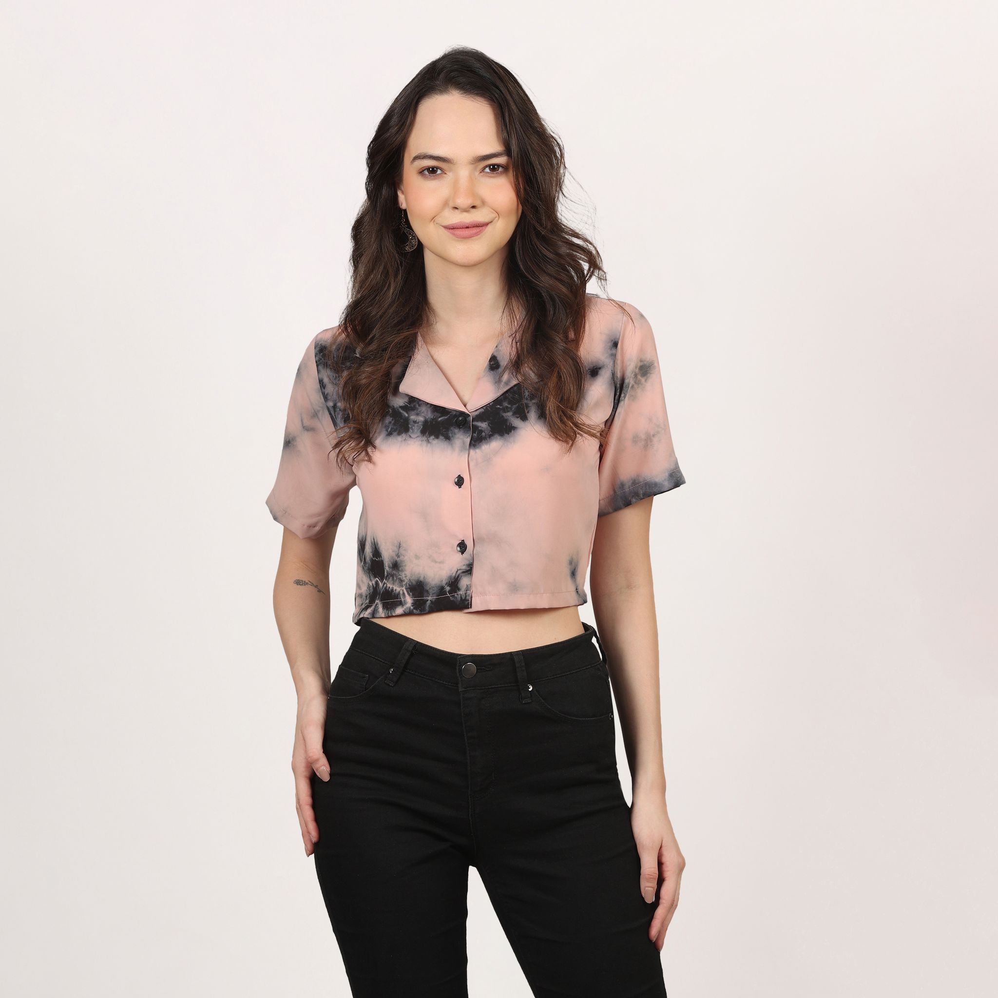 Women Stylish Tie & Dye Crop Shirt