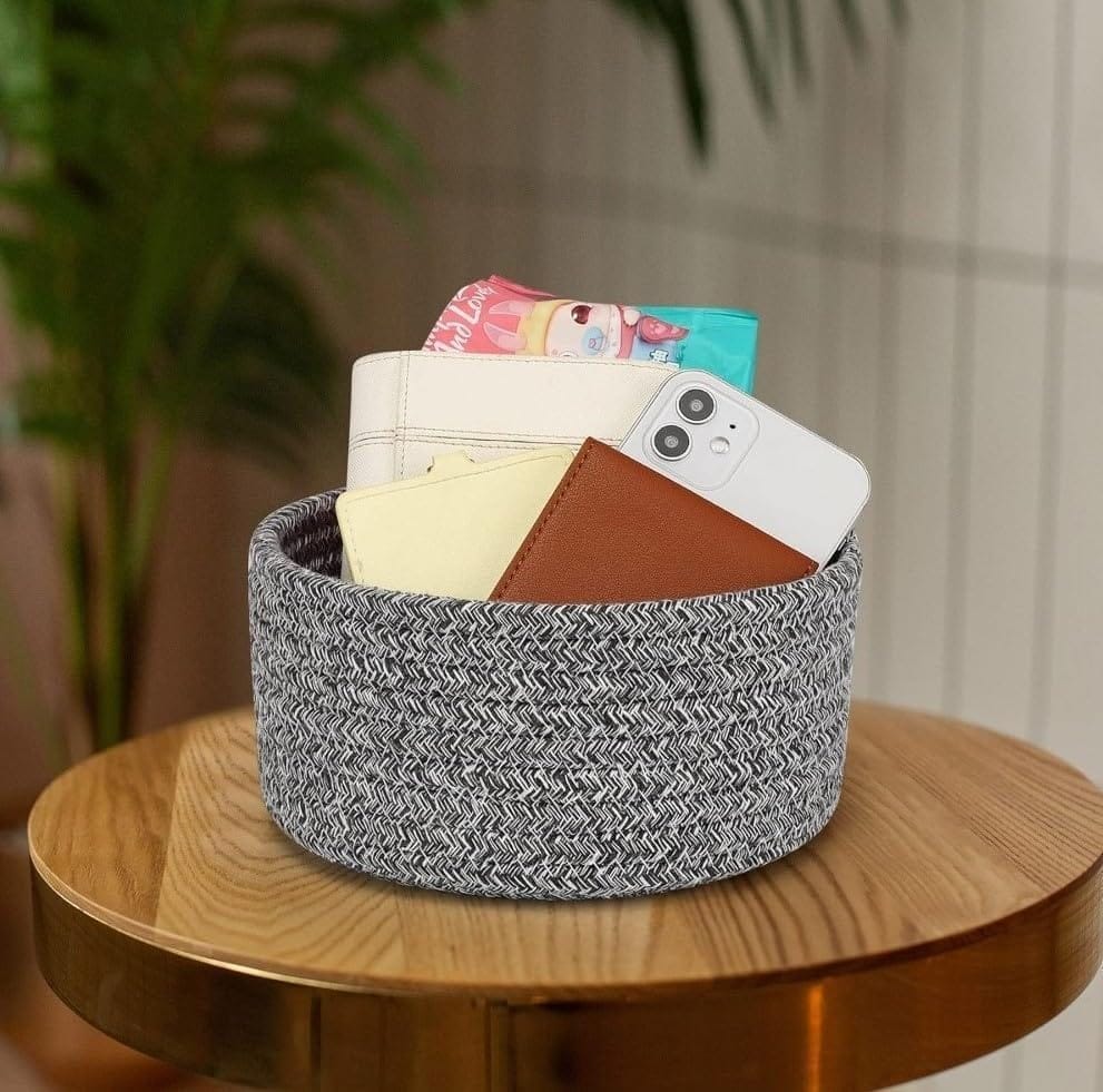 Generic Cotton 8x3 Inch Kidi Round 1 Pcs Bedside Organizer With Out Lid (Black)-PID66365 view 2