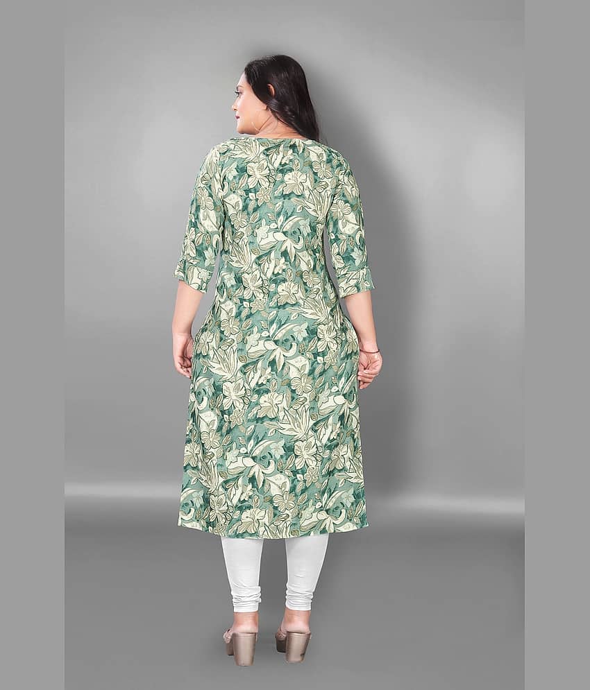 RIAANA Women Chanderi Printed A-line Kurti ( Green ) view 2