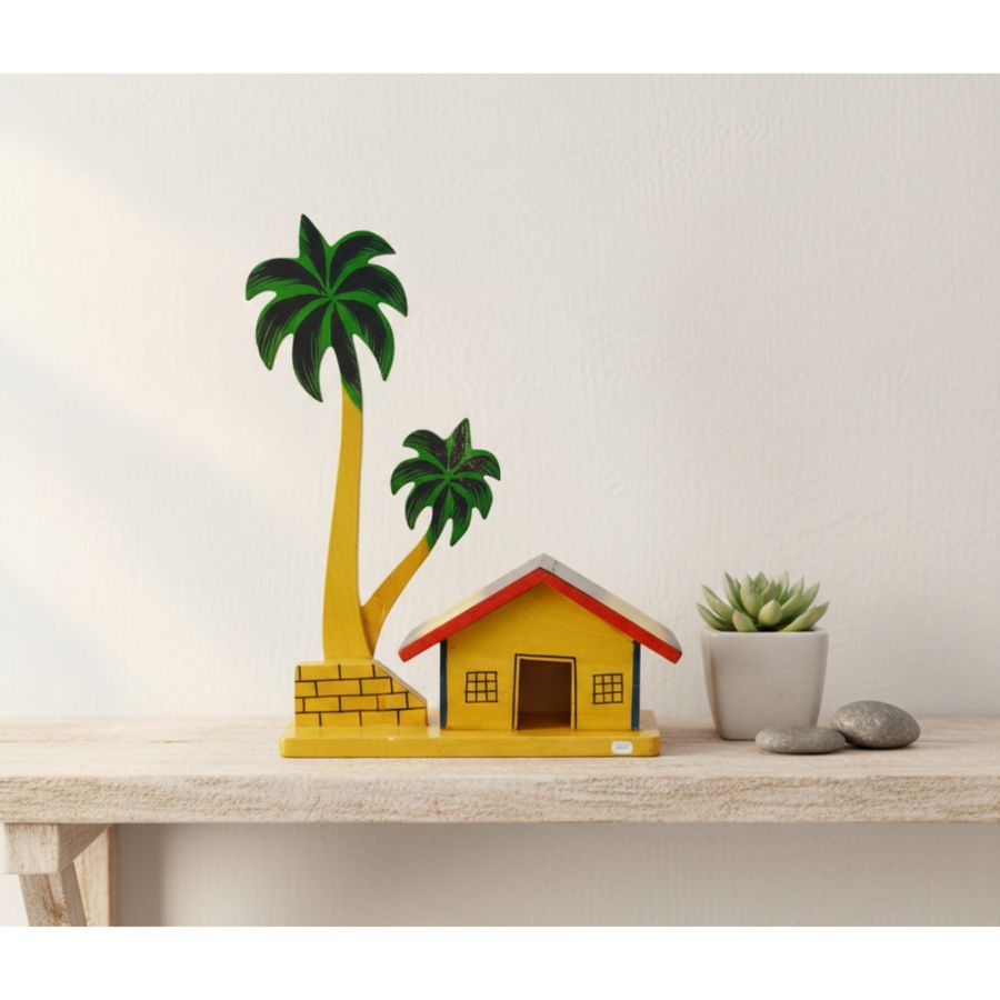 WOODEN MINIATURE HOUSE WITH PALM TREES DECORATIVE SHOWPIECE view 2