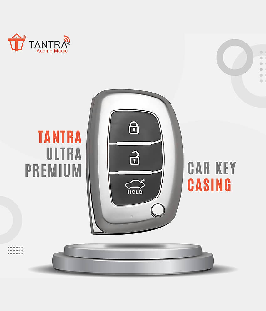 TANTRA Car Key Cover Hyundai Aura Elantra I.10 Grand Nios I.20 Elite Verna 4S Creta I.10 Grand I.20 Activa Tucson Xcent. Grey view 2