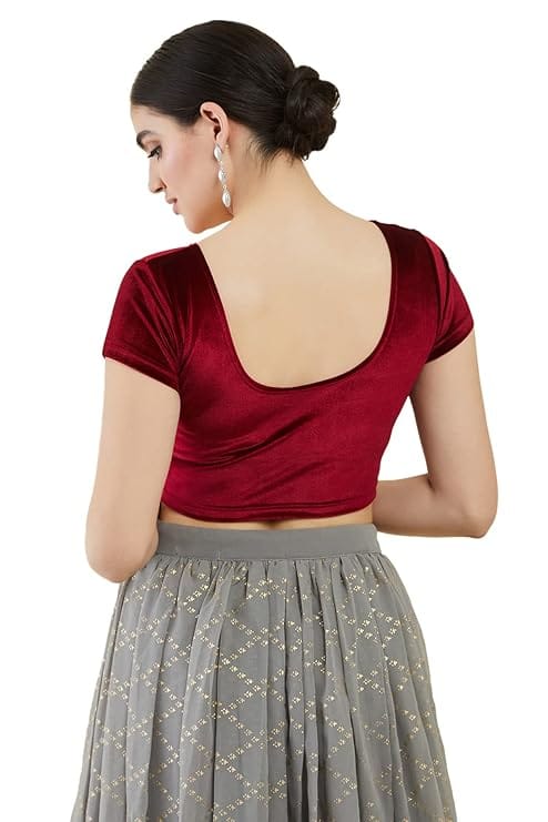 Women's Velvet Crop Top Blouse in Maroon for Party Wear Pack of 3 view 2