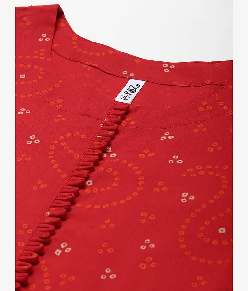 Kbz - Red Cotton Blend Women's Flared Kurti ( Pack of 1 ) view 2