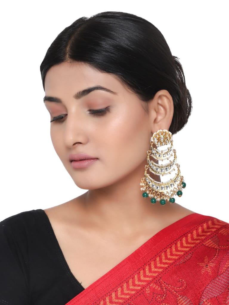 Cardinal Gold Plated Green Stone Earrings Set view 2