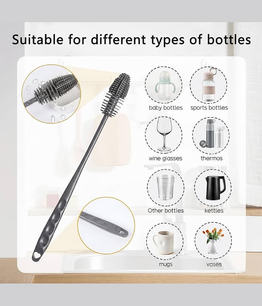 Bottle Cleaning Brush Silicone Long Handle for Baby Bottle, Water Bottle, Containers, Vase and Glass, Bottle Cleaner for Home and Kitchen Accessories Item Products 02 Pcs view 2