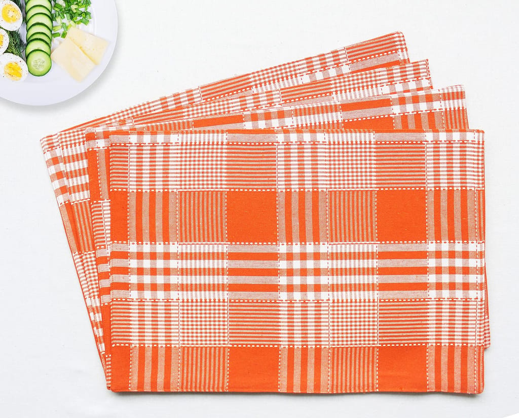 Airwill, Cotton Checkered Pattern Dining Table Placemats, 33x48cms (Orange) - Pack of 4 pcs view 2