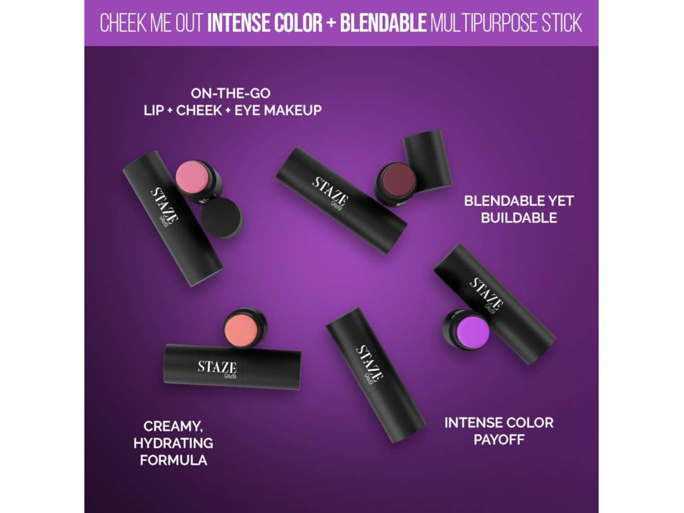 Staze 9to9 Cheek Me Out Intense Color + Blendable Multipurpose Stick - 04 Tease view 2