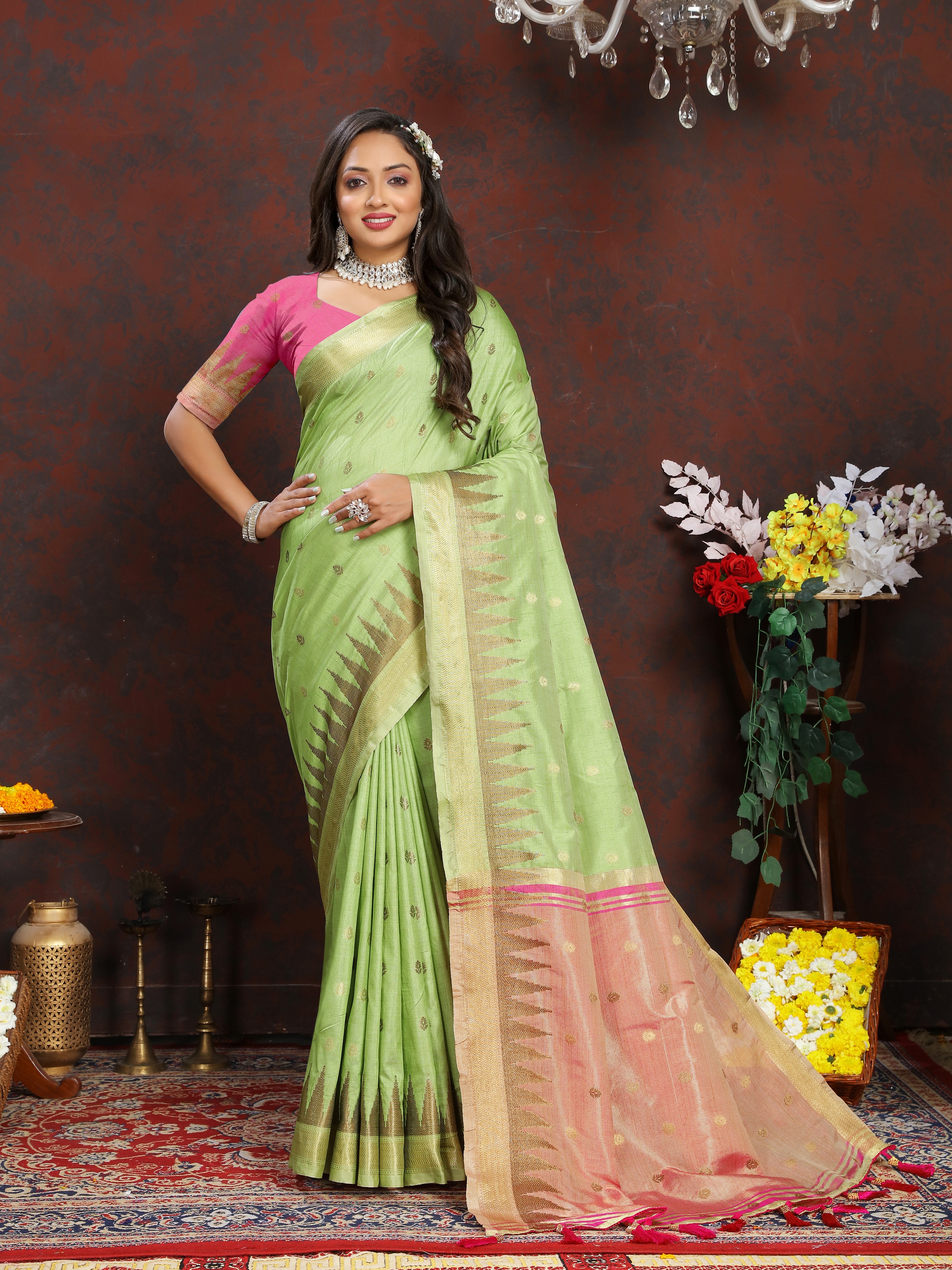 Soft katan silk saree with zari weawing design... view 2