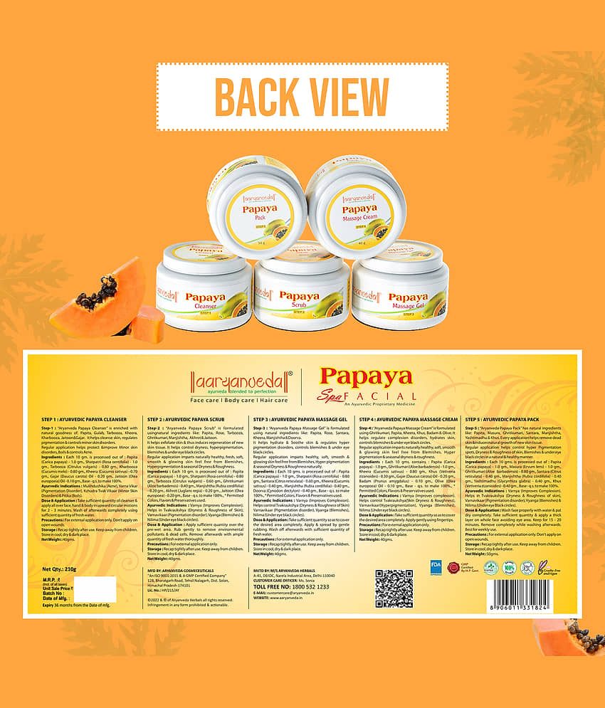 Aaryanveda Papaya Facial Kit ,Skin Brightening & Revitalizing Treatment for a Glowing Skin, 210g view 2