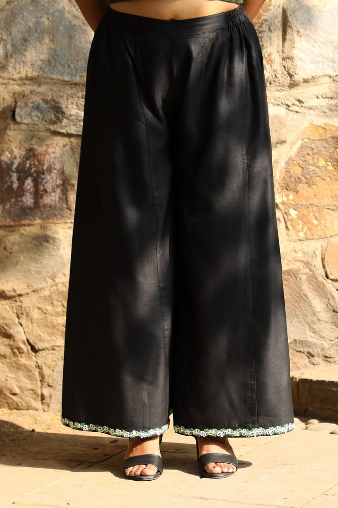Zahrun Black Pants with Embroidered Hemline view 2