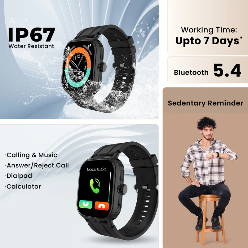 GIZFIT NEXO Smartwatch 2.01 Display | Rotating Crown | Hindi Language Support | Voice Assistant | Up to 7 Days Battery Life (Black or Grey | Color As Per Stock Available) view 2