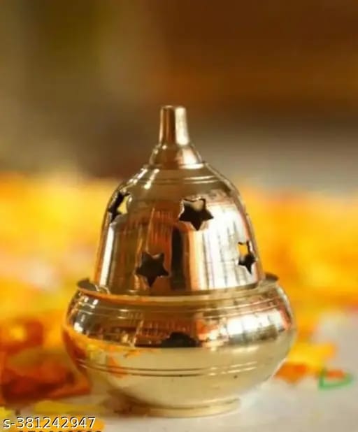 Homestyle India Brass Starr Holes With Cover Jyot Diya for Pooja, Heavy Base Home Mandir Decor Brass Table Diya Set(Pack of 2) view 2