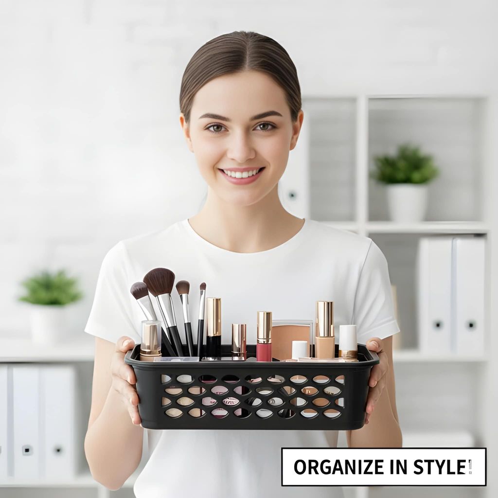 Multipurpose Plastic Storage Basket | Ventilated Kitchen & Bathroom Organizer Basket | Stackable Storage Bin for Fruits, Vegetables, Cosmetics & Household Essentials (Heavy Material) view 2