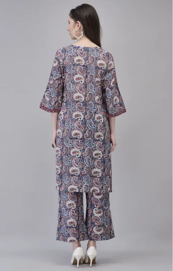 Dark Blue Cotton Hand Block Printed Co-ord Set view 2