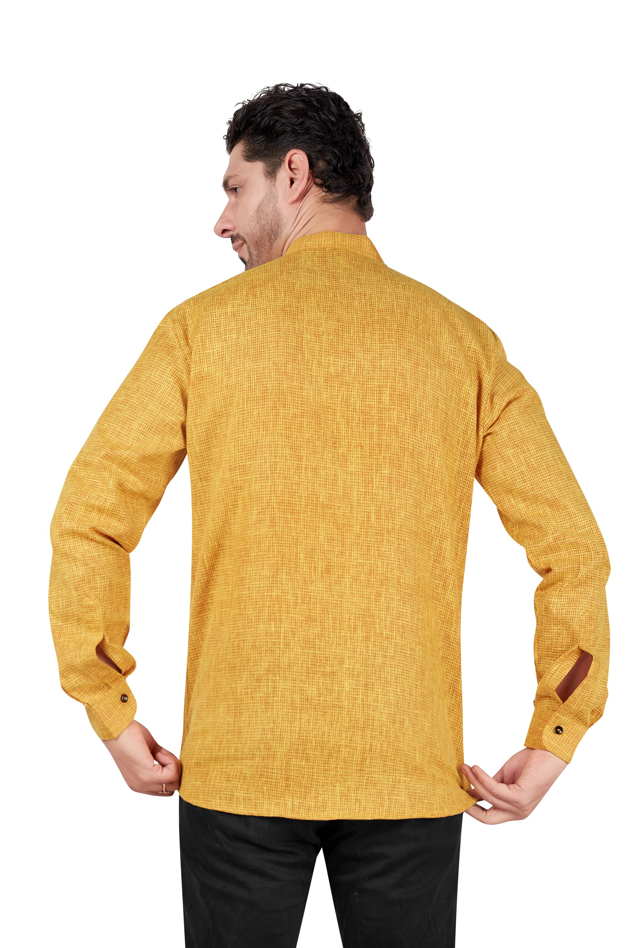 Yellow Kurta Shirt - Cotton Casual Regular Fit Mandarin/Chinese Collar view 2