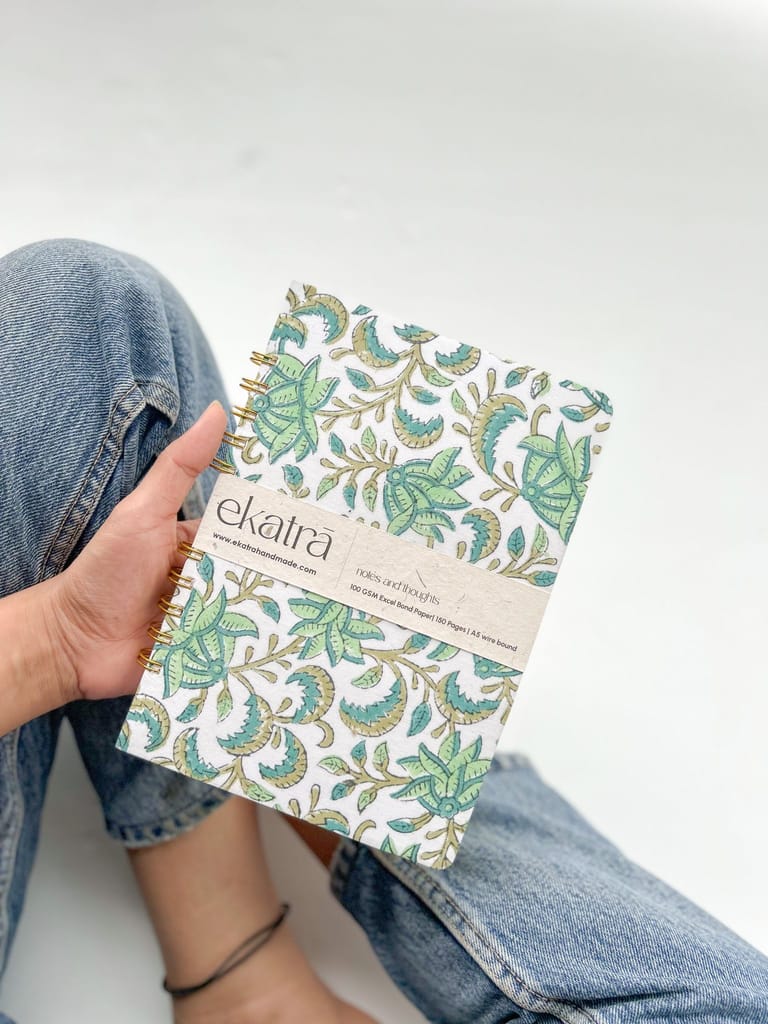 Handcrafted Sustainable A5 Wire Bound ruled 100 GSM paper Journal by Ekatra view 2
