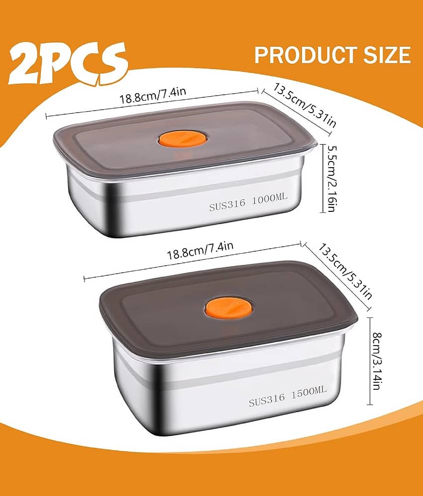 SHARUJA Premium Steel Silver Food Container ( Set of 2 ) view 2