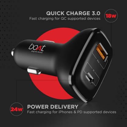 boAt 18 W Turbo Car Charger (Black, With USB Cable) view 2