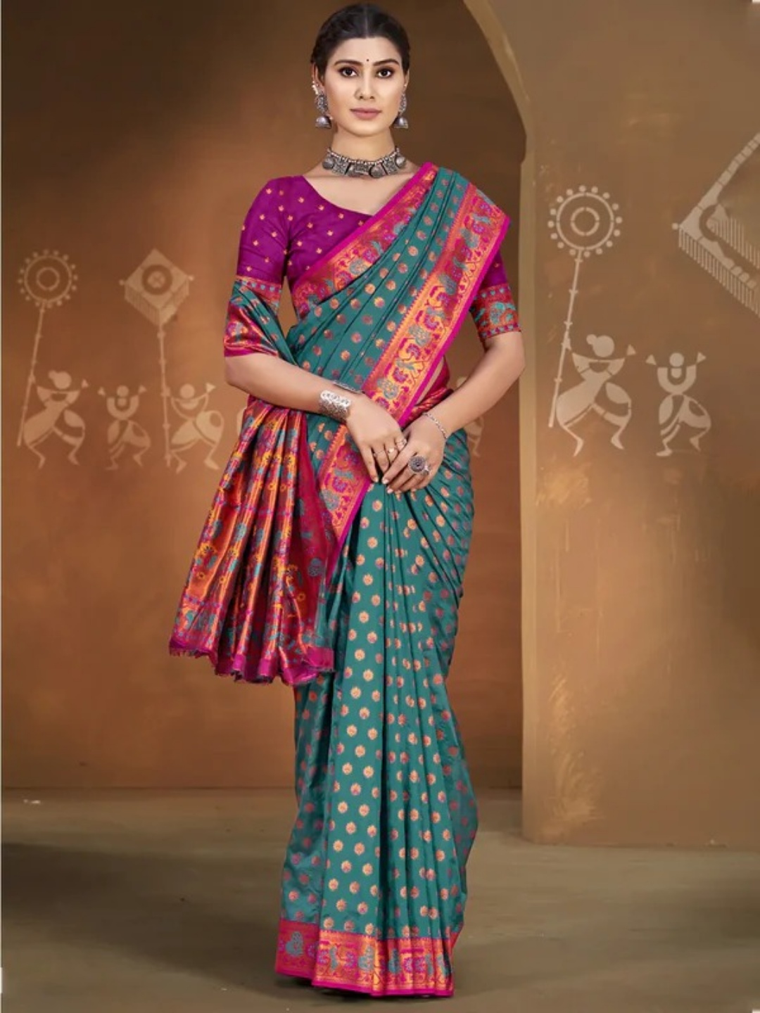 Rama Blue Silk Saree view 2
