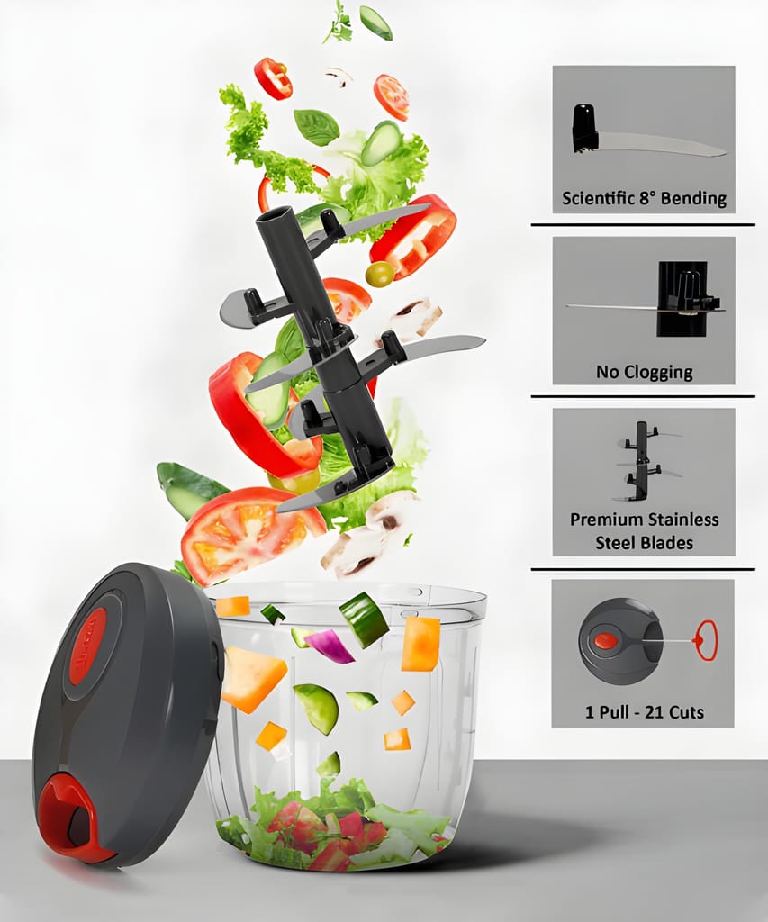 Heavy Duty Manual Chopper | Multipurpose Vegetable & Fruit Chopper | Hand Pull Food Processor with Sharp Stainless Steel Blades | Easy Kitchen Chopper for Onion, Garlic, Vegetables, Fruits & Herbs (Original) view 2