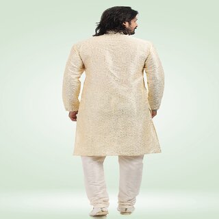 Raivat Ethnic Cream Colour Jacquard Banarasi Silk Pintux Work Kurta Pajama 1812 view 2