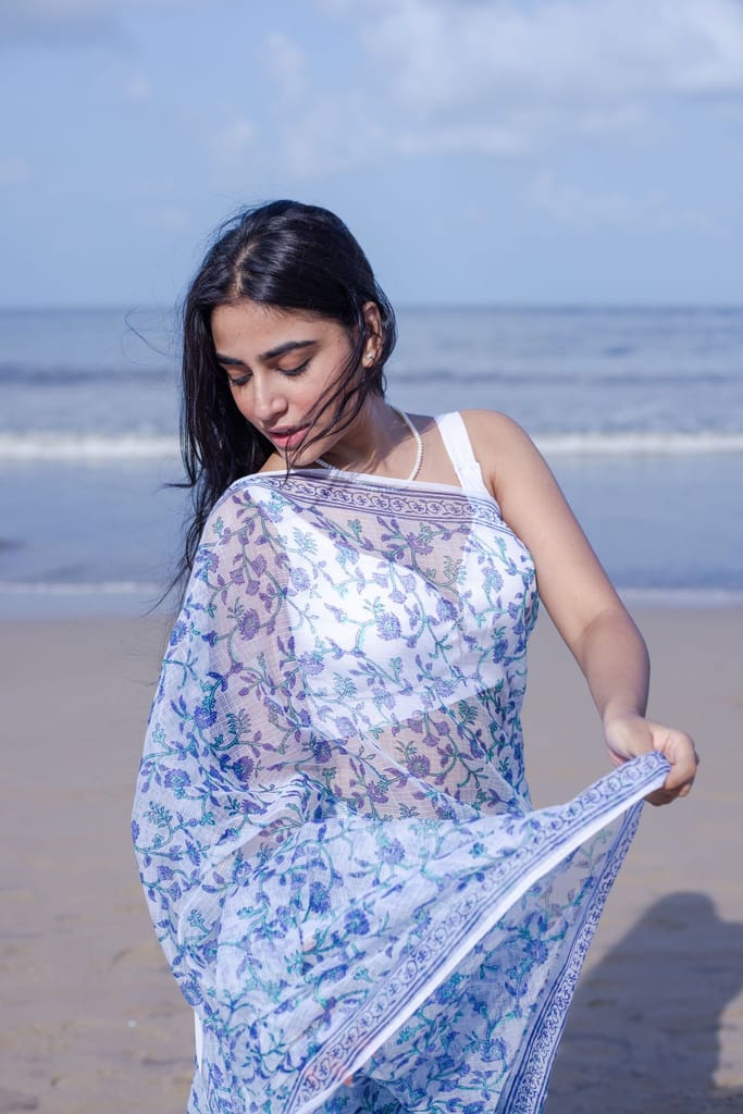 Kaisori Bagh Jaal Kota blockprinted Kota blockprinted silk cotton saree view 2