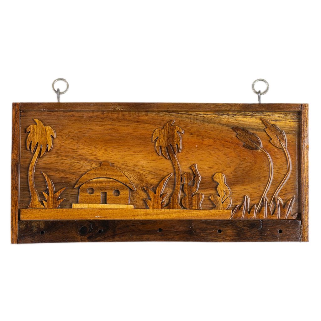SOWPEACE Handcrafted Wooden Landscape Key Holder Scenery “The Keys to Peace” showpiece, Premium Artisan Made Wall Home Decor for Living R view 2