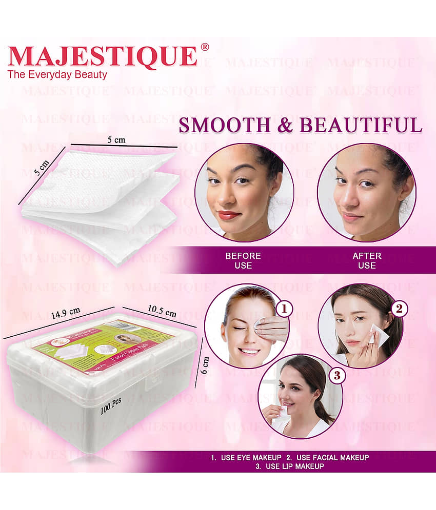 Majestique 100Pcs Soft Touch Facial Cotton Pads, Makeup Remover Wipes for Cleansing Skin view 2
