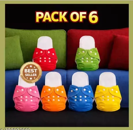 Pack of 6 with 6 Insert Premium Reusable Cloth Diapers for Babies