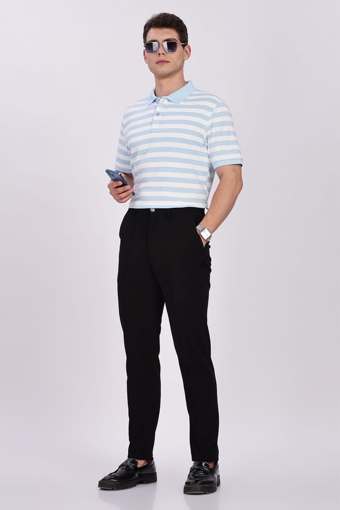 Puff Cotton Sky Blue & White Striped Polo view 2