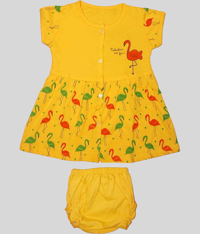 TRITI Cotton Fit And Flare Dress For Girls ( Pack of 1 , Yellow )