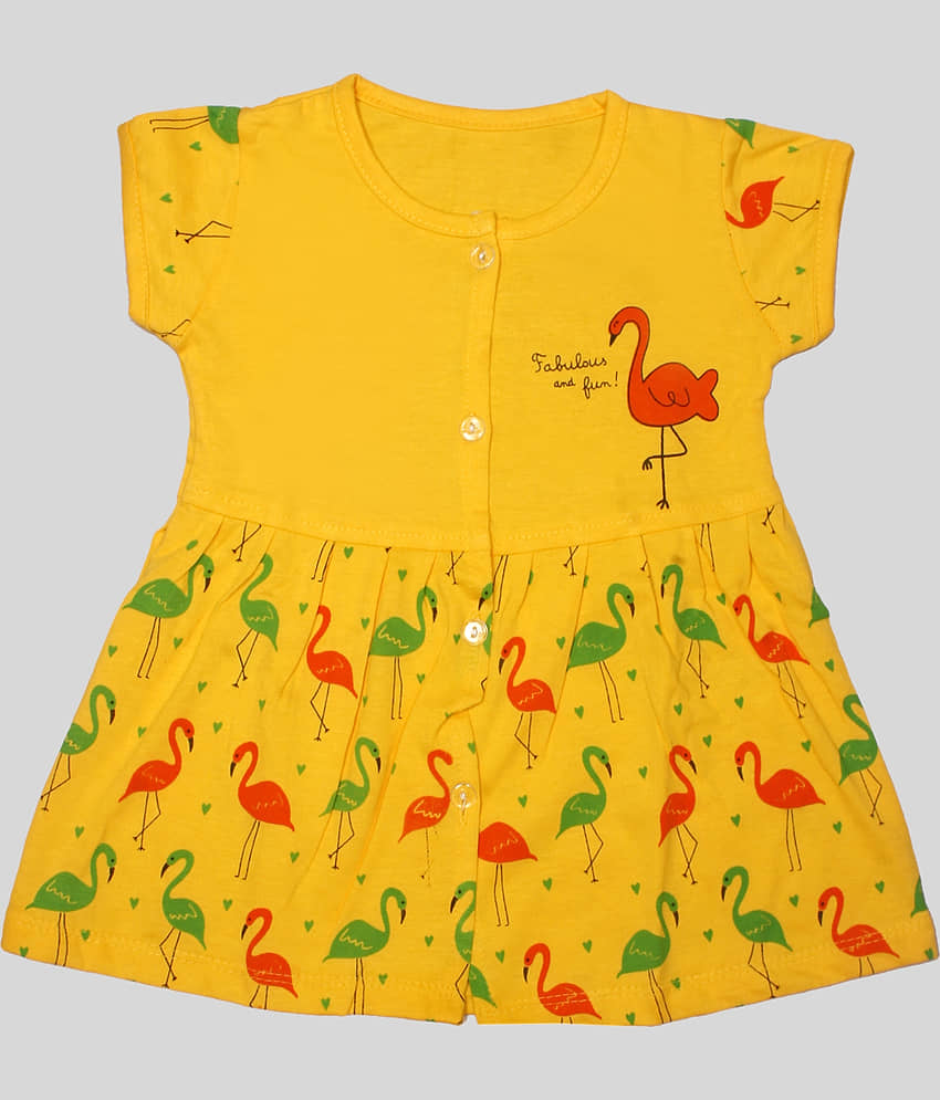 TRITI Cotton Fit And Flare Dress For Girls ( Pack of 1 , Yellow ) view 2